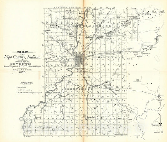 Historic Map : 1875 Map of Vigo County, Indiana : Vintage Wall Art