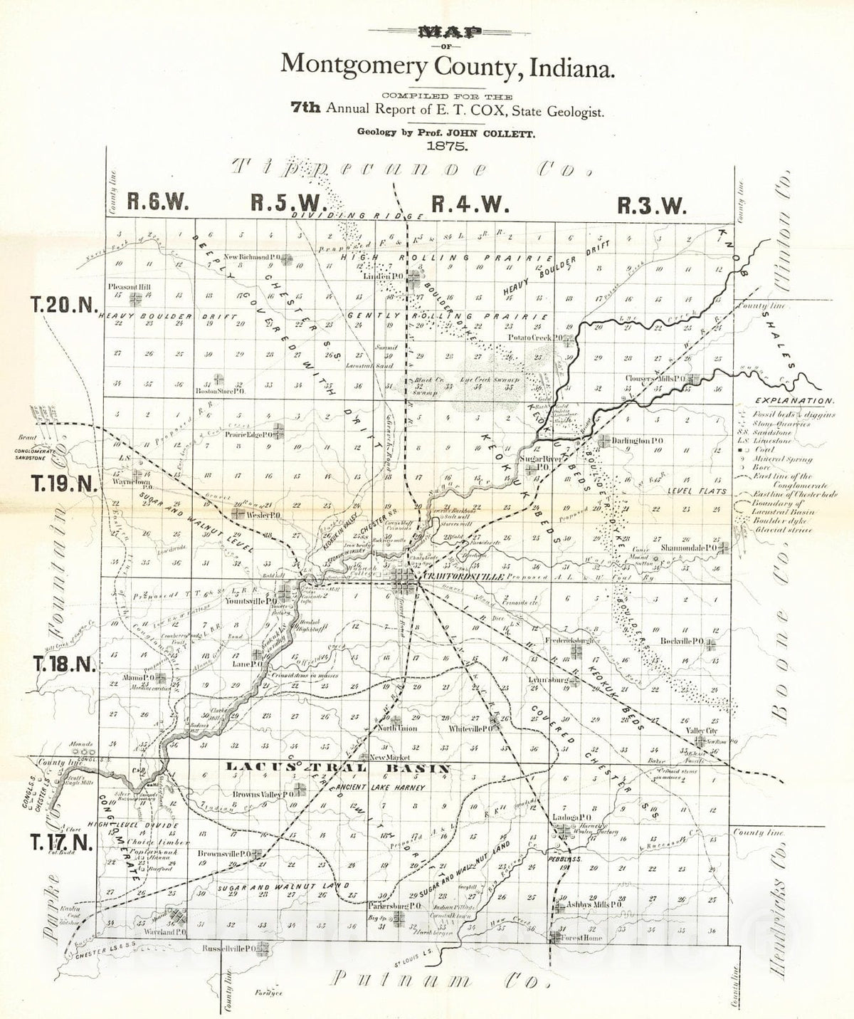 Historic Map : 1875 Map of Montgomery County, Indiana : Vintage Wall Art