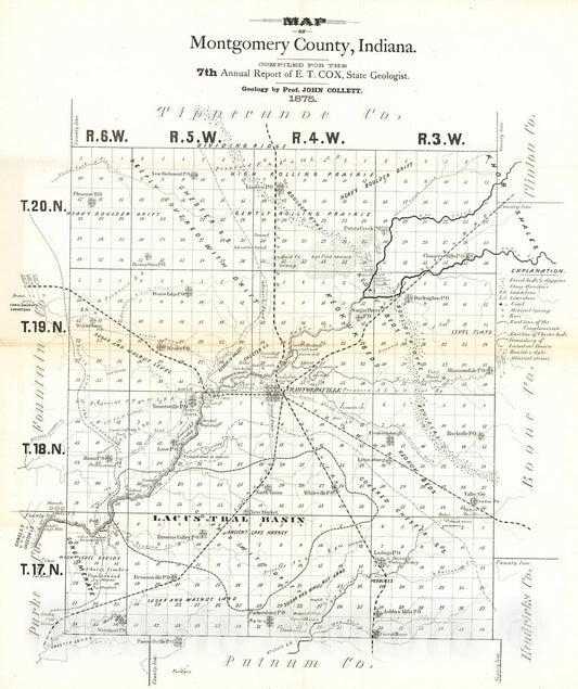 Historic Map : 1875 Map of Montgomery County, Indiana : Vintage Wall Art