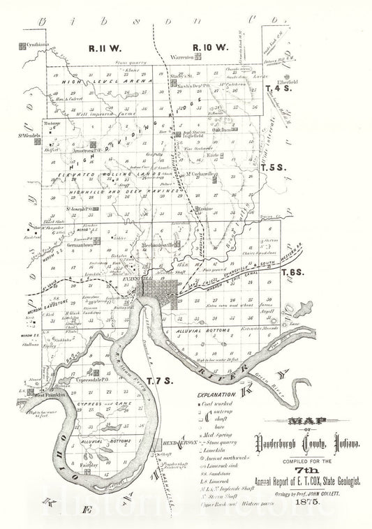 Historic Map : 1875 Map of Vanderburgh County, Indiana : Vintage Wall Art