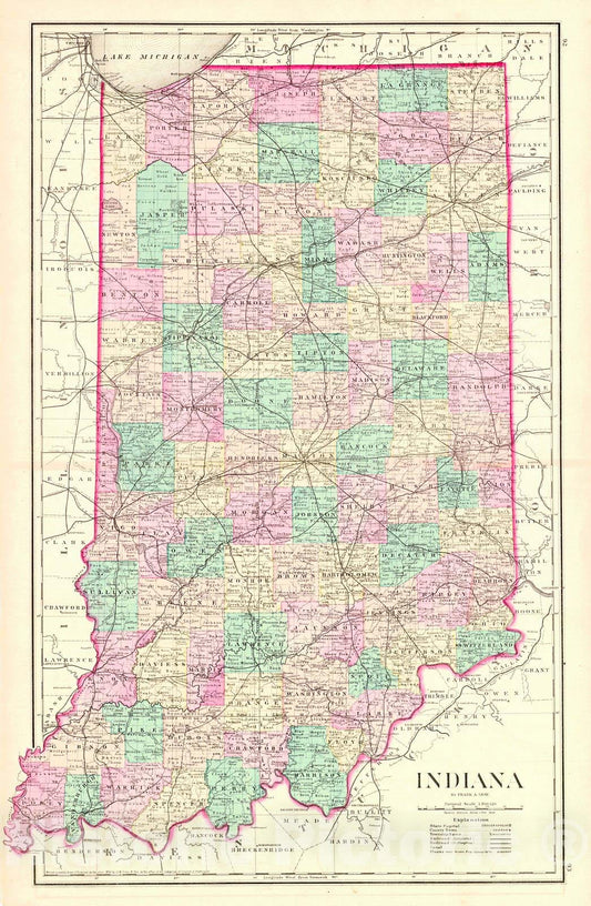 Historic Map : 1876 Indiana : Vintage Wall Art