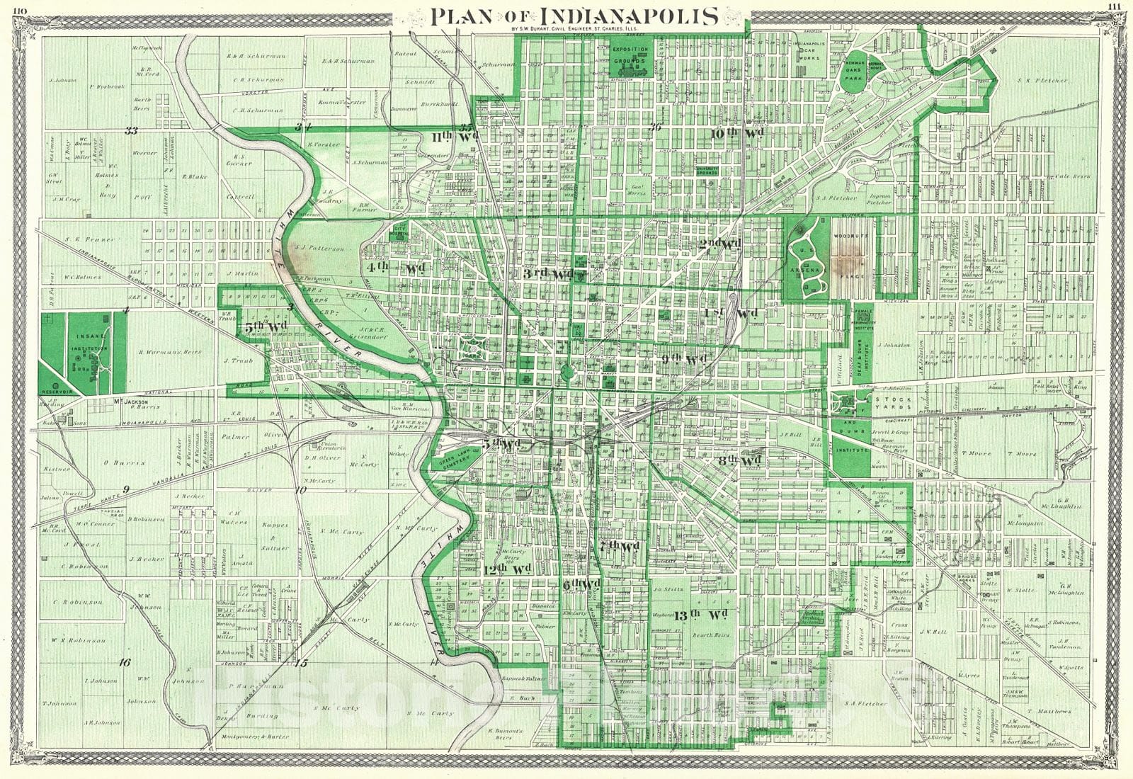 Historic Map : 1876 Plan of Indianapolis : Vintage Wall Art