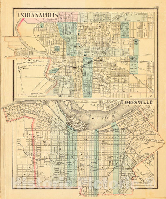 Historic Map : 1877 Indianapolis - Louisville : Vintage Wall Art