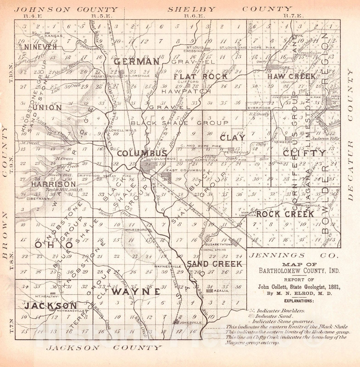 Historic Map : 1881 Map of Bartholomew County, Ind. : Vintage Wall Art