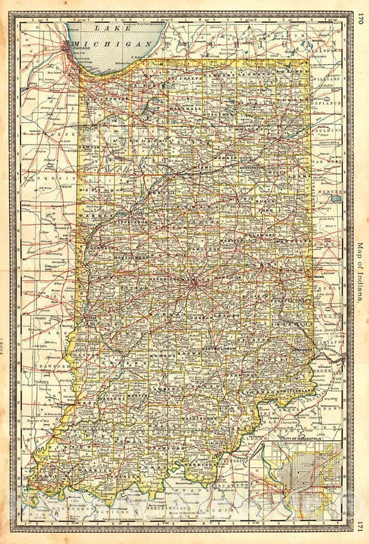 Historic Map : 1883 Map of Indiana : Vintage Wall Art