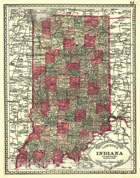 Historic Map : 1885 Indiana : Vintage Wall Art