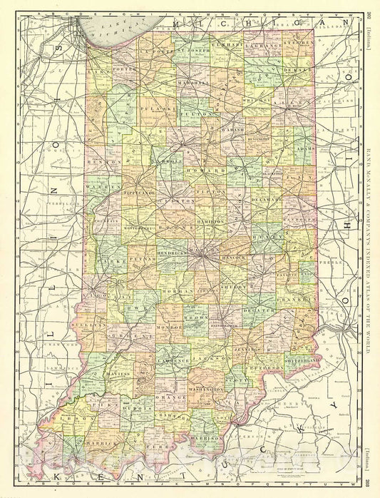 Historic Map : 1888 Indiana : Vintage Wall Art