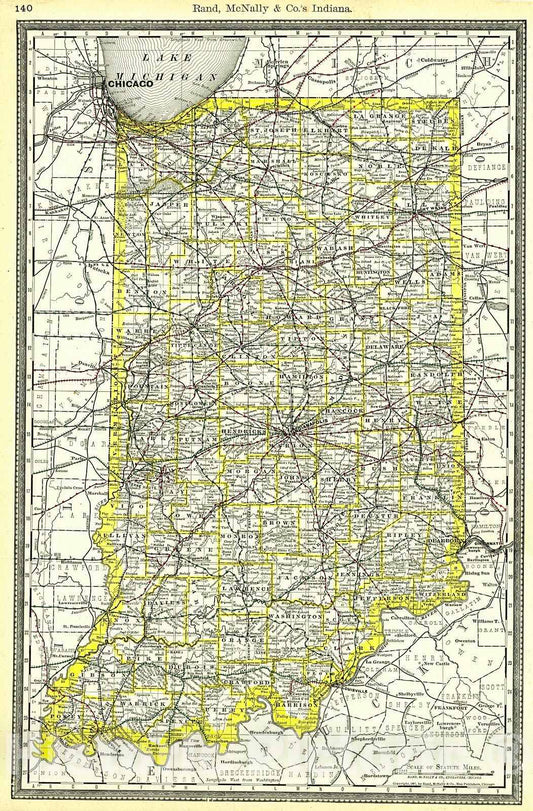 Historic Map : 1889 Indiana : Vintage Wall Art