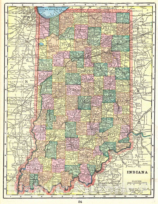 Historic Map : 1898 Indiana : Vintage Wall Art