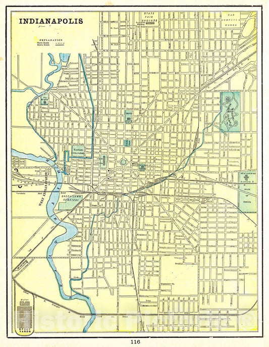 Historic Map : 1898 Indianapolis : Vintage Wall Art