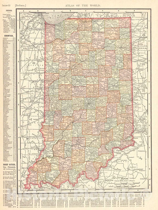 Historic Map : 1898 Indiana : Vintage Wall Art