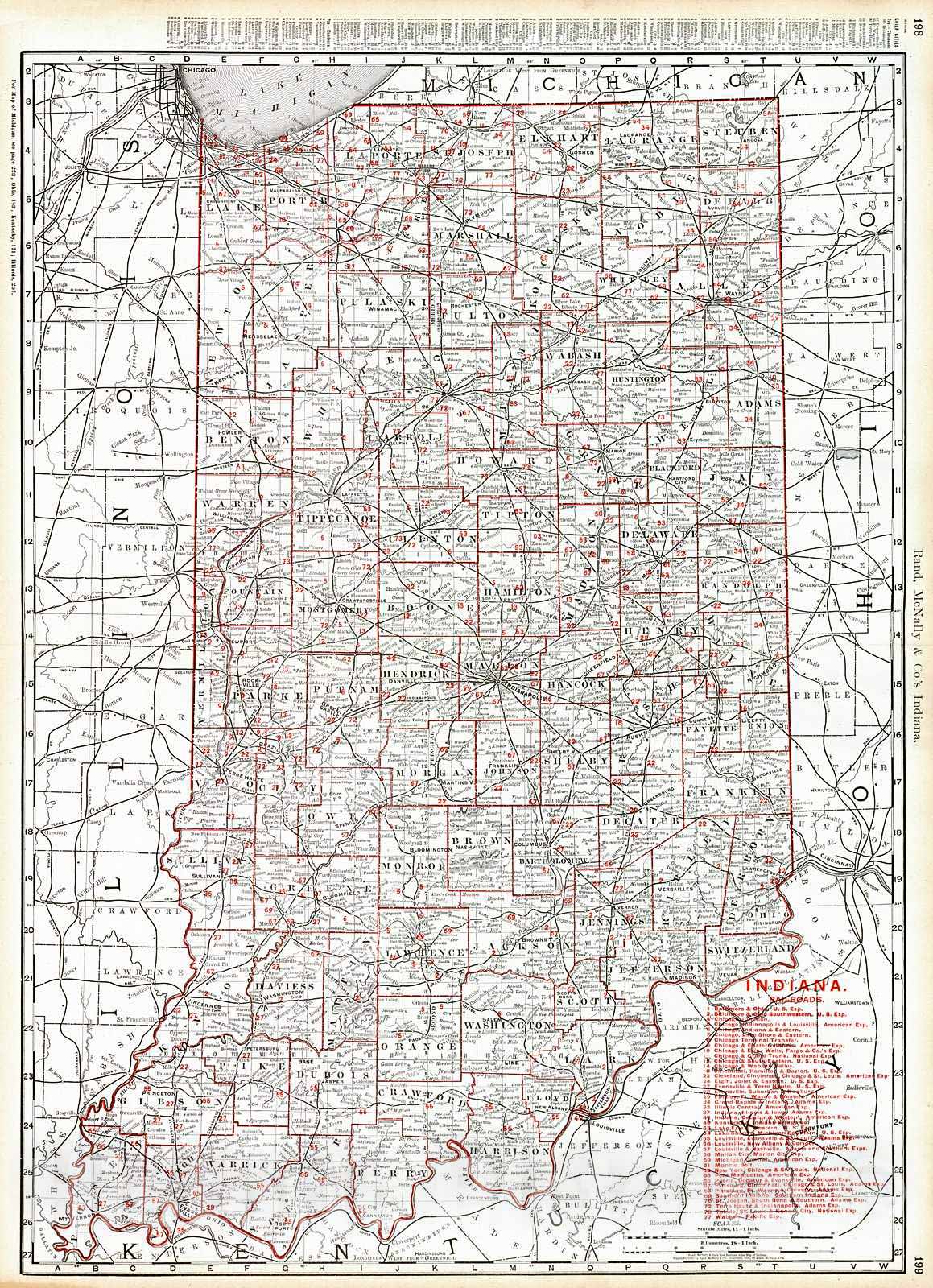 Historic Map : 1900 Indiana Railroads : Vintage Wall Art