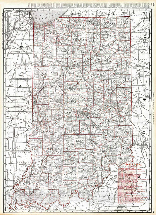 Historic Map : 1900 Indiana Railroads : Vintage Wall Art