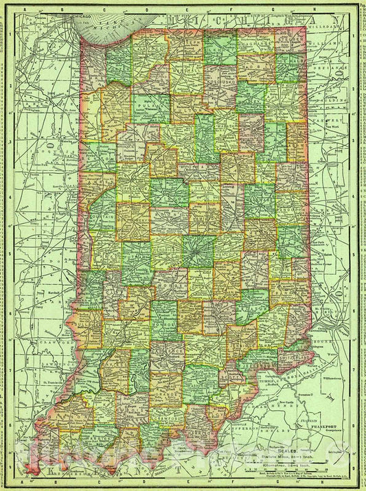 Historic Map : 1905 Indiana : Vintage Wall Art