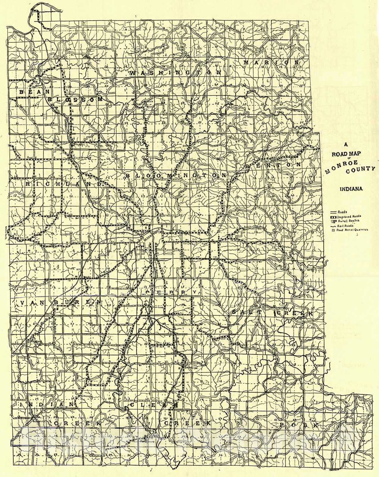 Historic Map : 1906 Road Map of Monroe County, Indiana : Vintage Wall Art