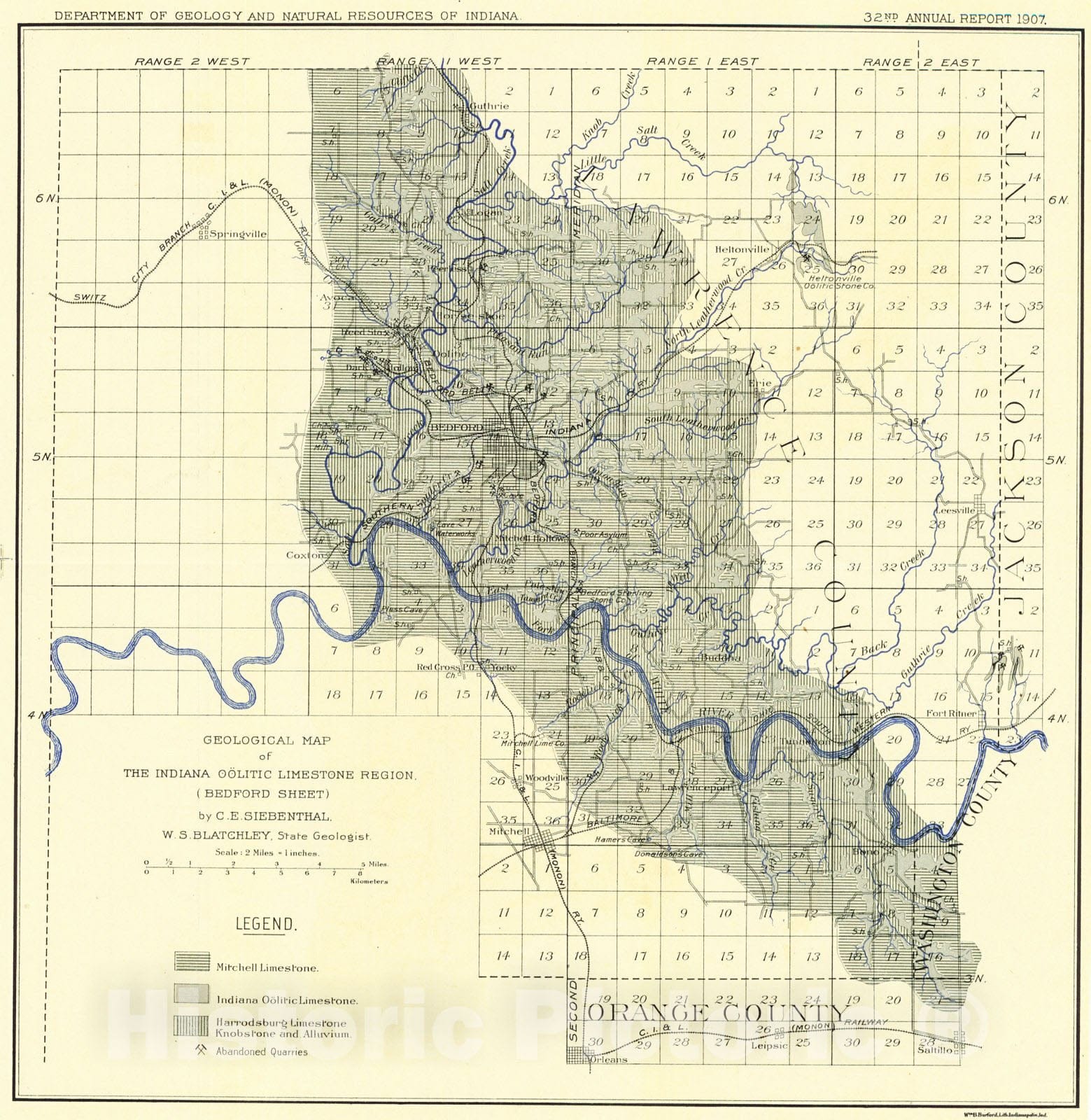 Historic Map : 1907 Map of the Counties of Dearborn, Ohio, Switzerland, Jefferson, and Ripley Showing tboundary between the Ordovician and Silurian Systems : Vintage Wall Art
