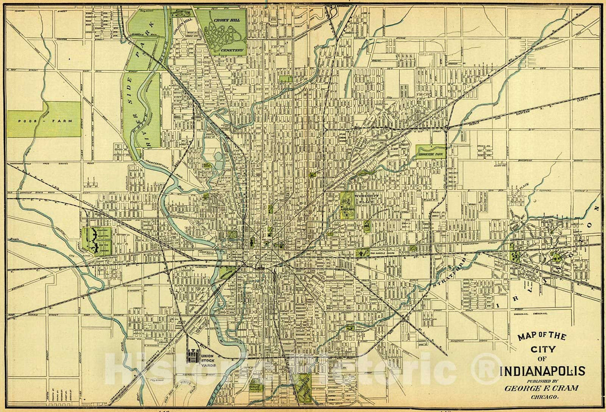 Historic Map : 1907 Map of the City of Indianapolis : Vintage Wall Art