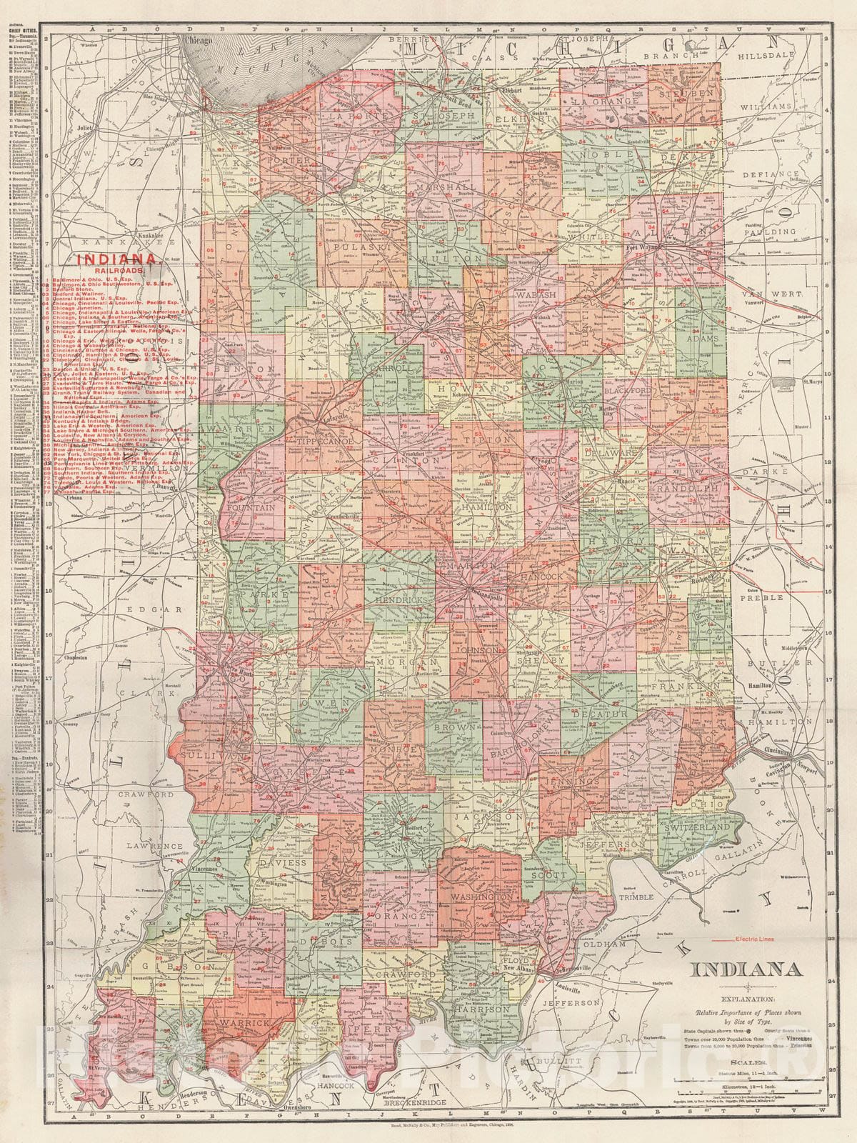 Historic Map : 1908 Indiana : Vintage Wall Art