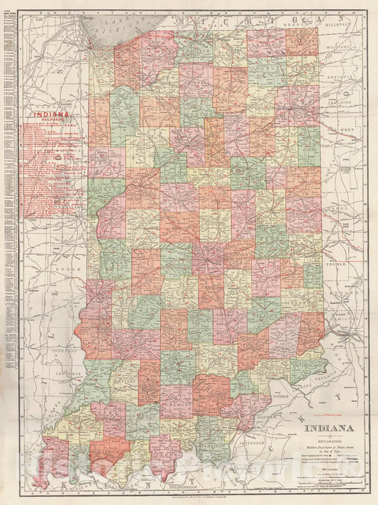 Historic Map : 1908 Indiana : Vintage Wall Art