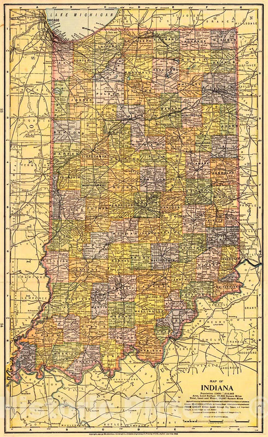 Historic Map : 1908 Indiana : Vintage Wall Art
