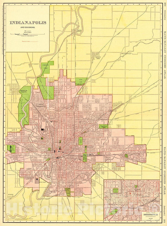 Historic Map : 1911 Indianapolis and Environs : Vintage Wall Art