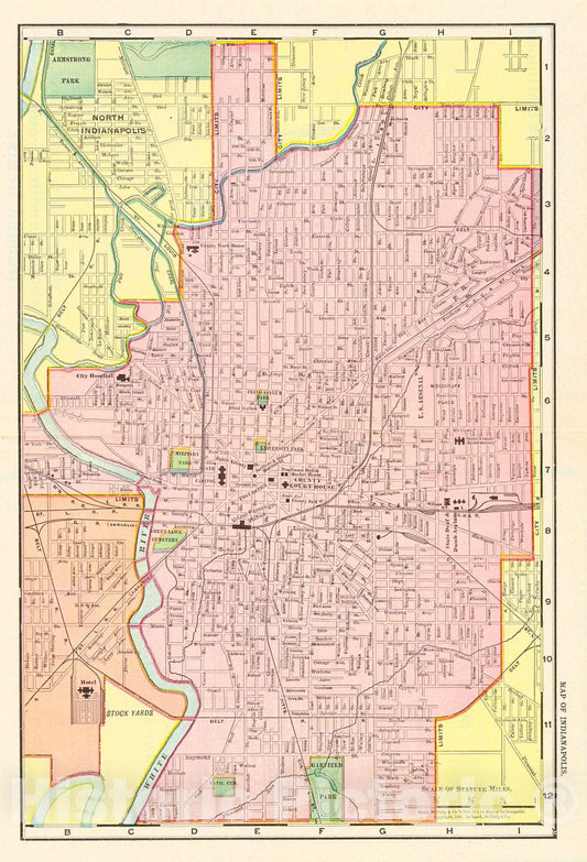 Historic Map : 1912 Map of Indianapolis : Vintage Wall Art