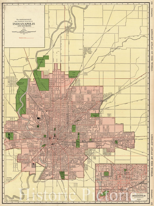 Historic Map : 1912 Indianapolis and Environs. : Vintage Wall Art