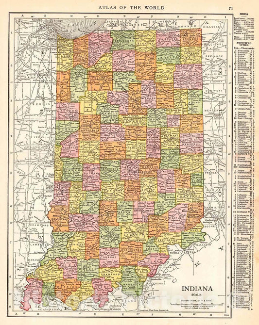 Historic Map : 1916 Indiana : Vintage Wall Art