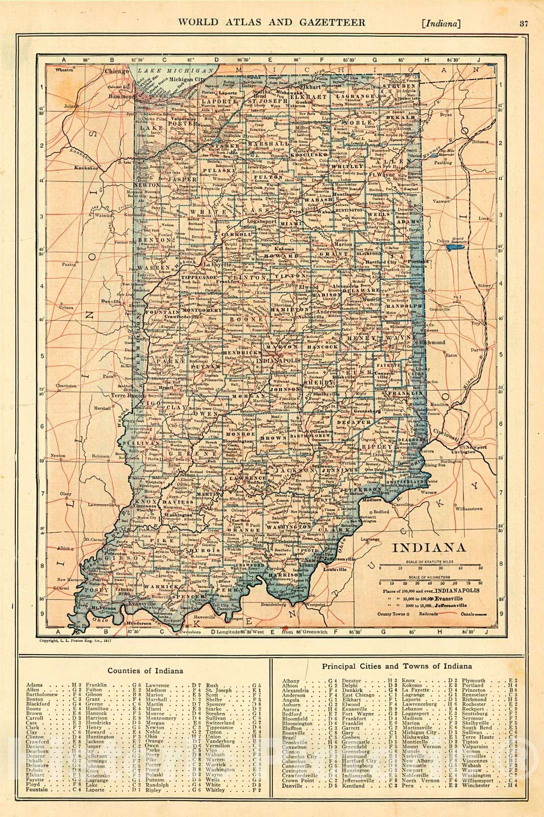 Historic Map : 1920 Indiana : Vintage Wall Art