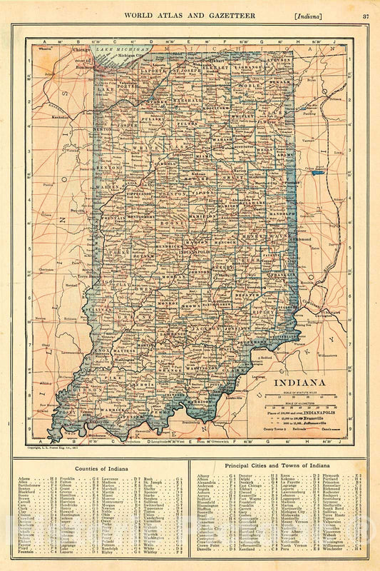 Historic Map : 1920 Indiana : Vintage Wall Art