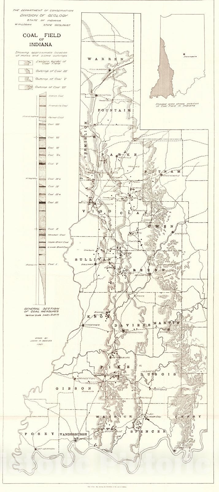 Historic Map : 1921 Coal Field of Indiana : Vintage Wall Art