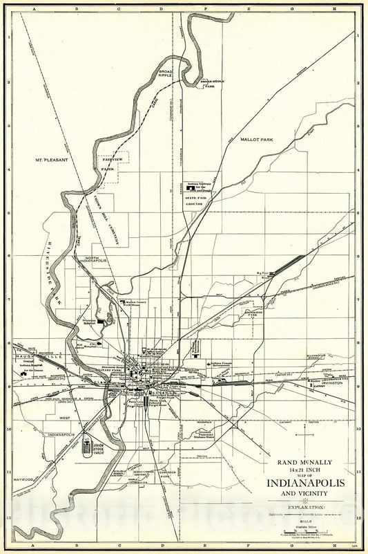 Historic Map : 1921 Indianaopolis and Vicinity : Vintage Wall Art