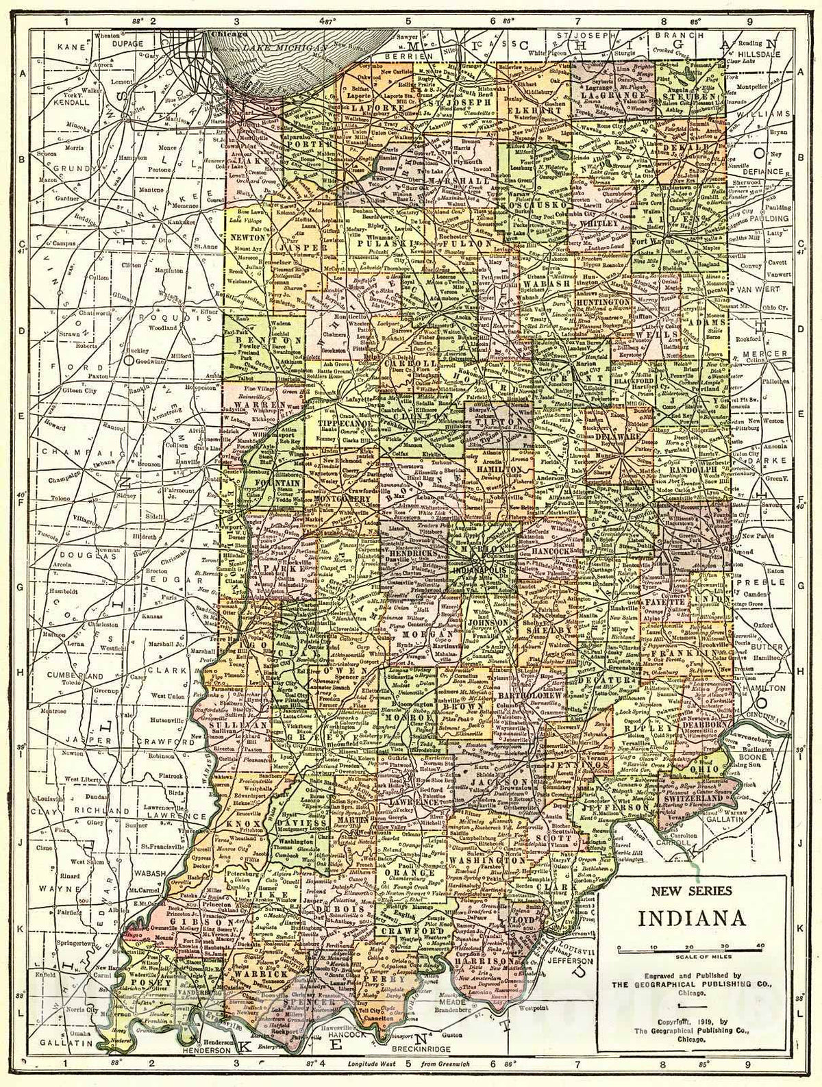 Historic Map : 1922 Indiana : Vintage Wall Art