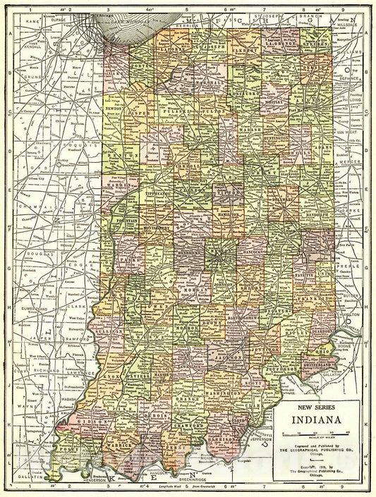 Historic Map : 1922 Indiana : Vintage Wall Art