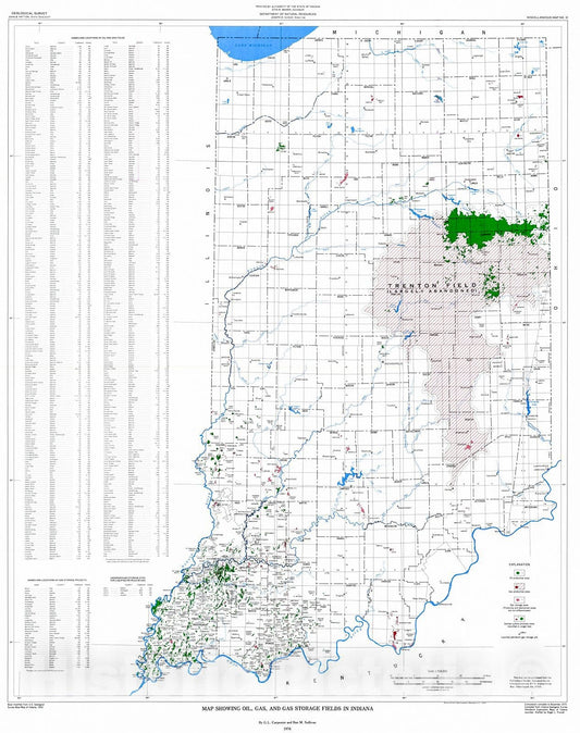 Historic Map : 1976 Map Showing Oil, Gas, and Gas Storage Fields in Indiana : Vintage Wall Art