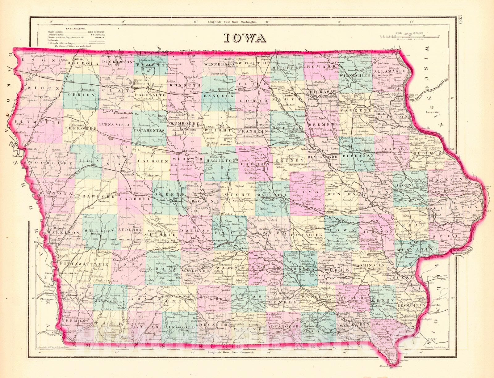 Historic Map : 1880 Iowa : Vintage Wall Art
