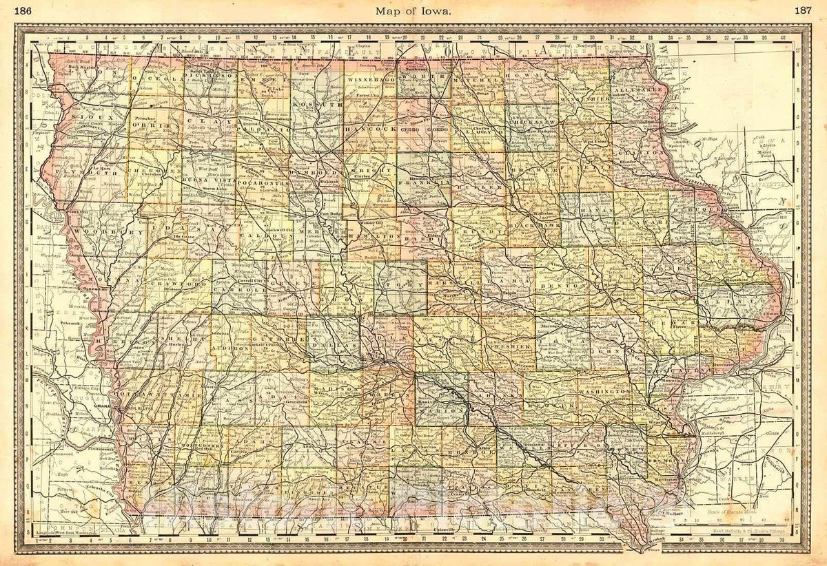Historic Map : 1883 Map of Iowa : Vintage Wall Art