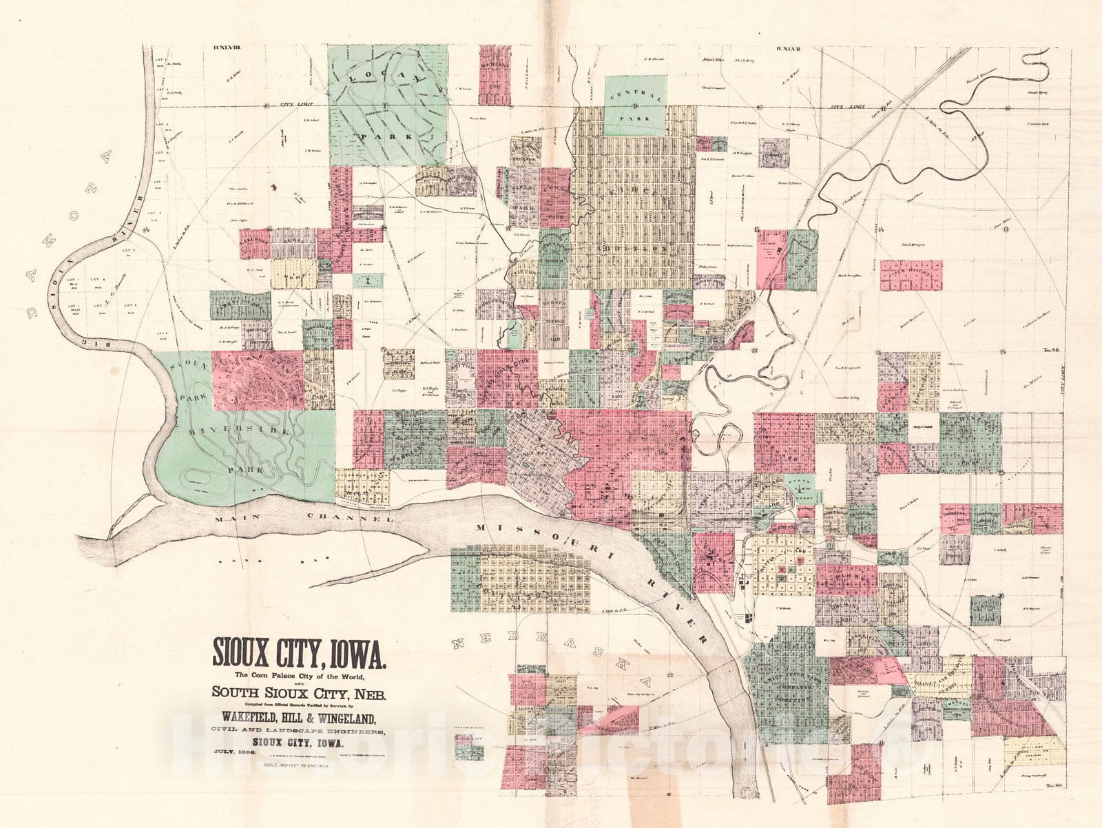 Historic Map : 1888 Sioux City, Iowa. The Corn Palace City of the World, and South Sioux City, Neb. : Vintage Wall Art
