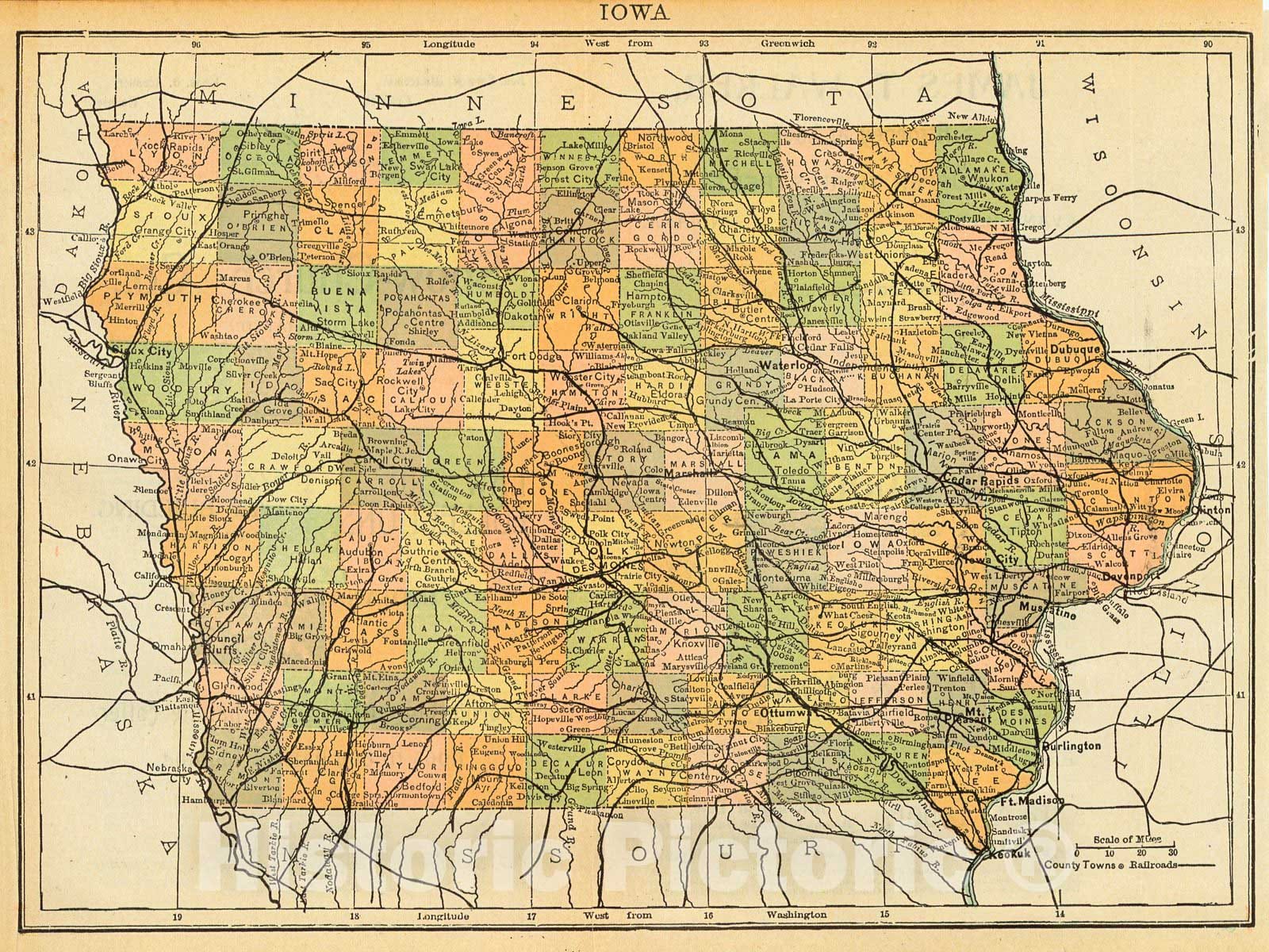 Historic Map : 1900 Iowa : Vintage Wall Art