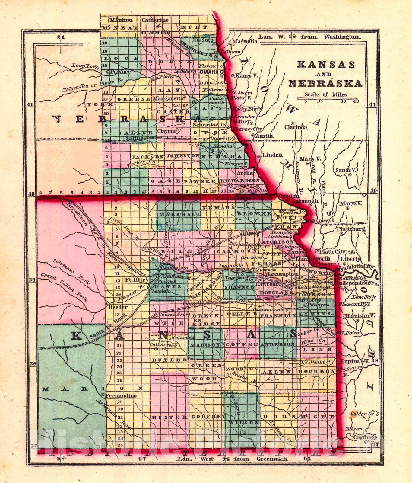 Historic Map : 1857 Kansas and Nebraska : Vintage Wall Art