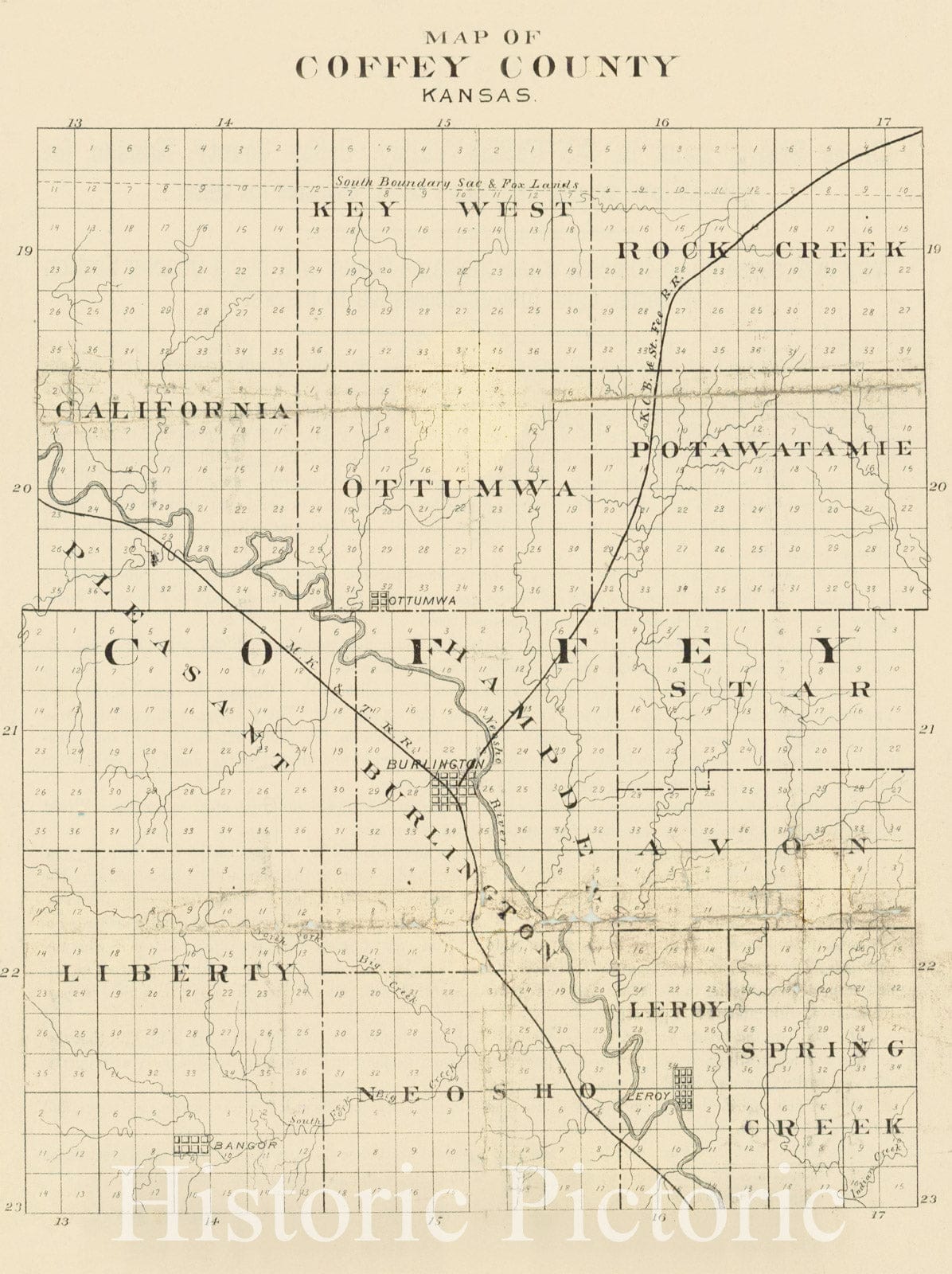Historic Map : 1870 Map of Coffey County Kansas : Vintage Wall Art