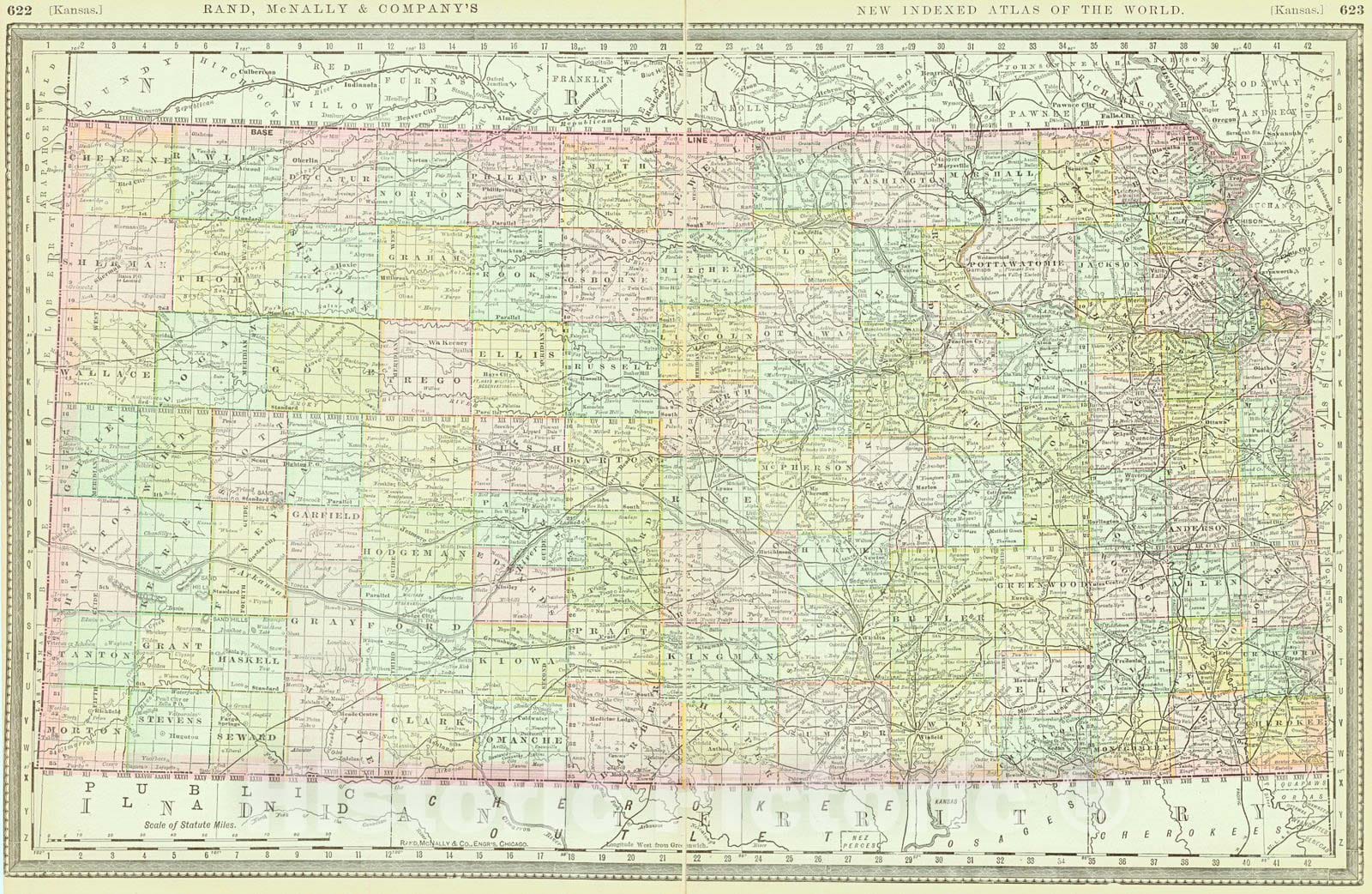 Historic Map : 1885 Kansas : Vintage Wall Art