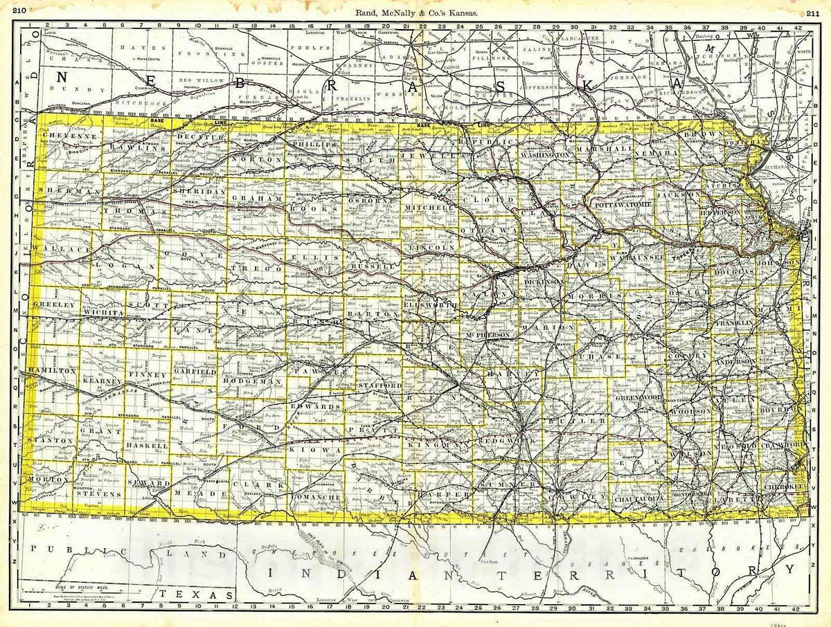 Historic Map : 1889 Kansas : Vintage Wall Art