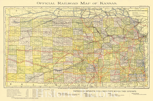 Historic Map : 1890 Official Railroad Map of Kansas : Vintage Wall Art