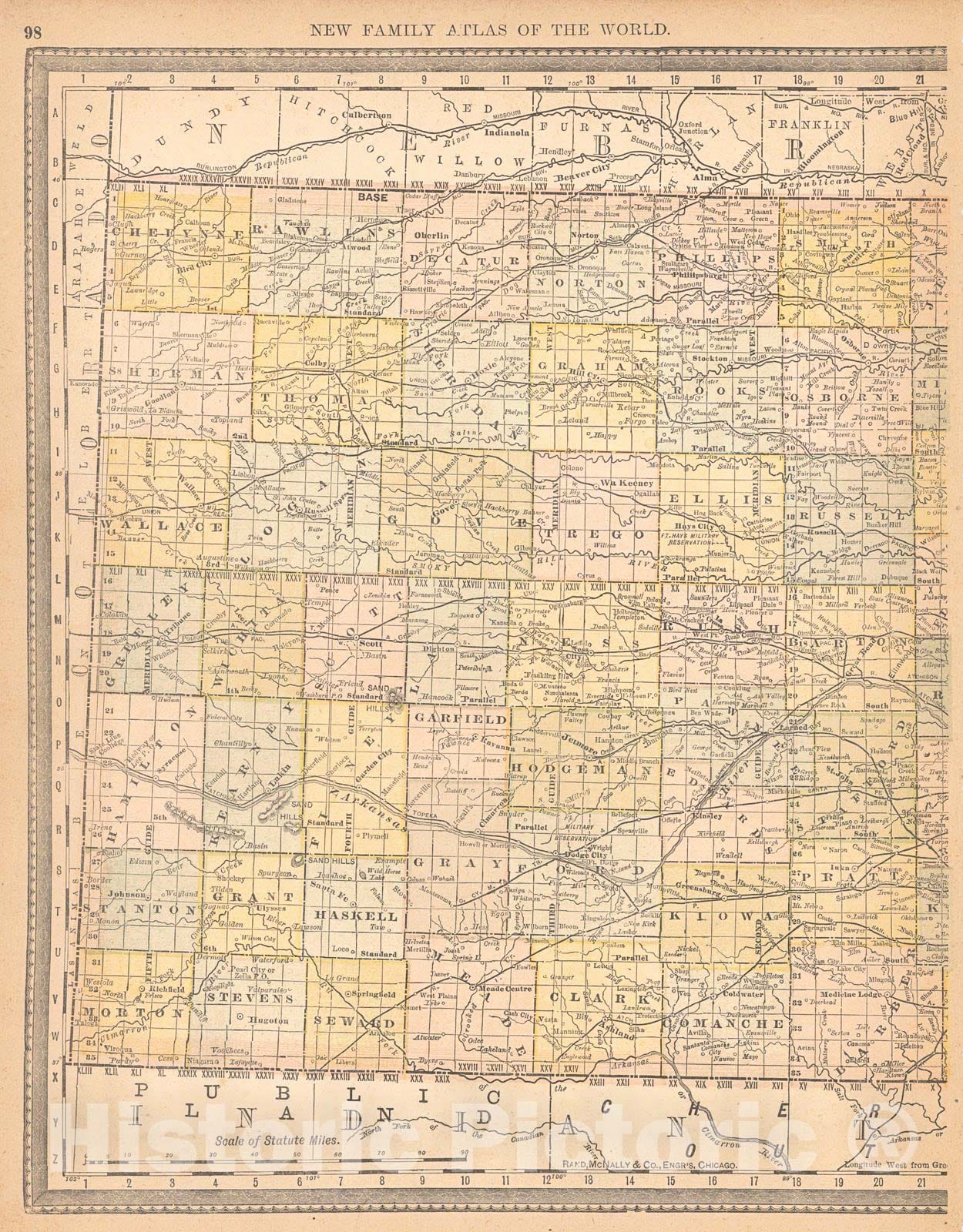 Historic Map : 1890 Map of Kansas : Vintage Wall Art