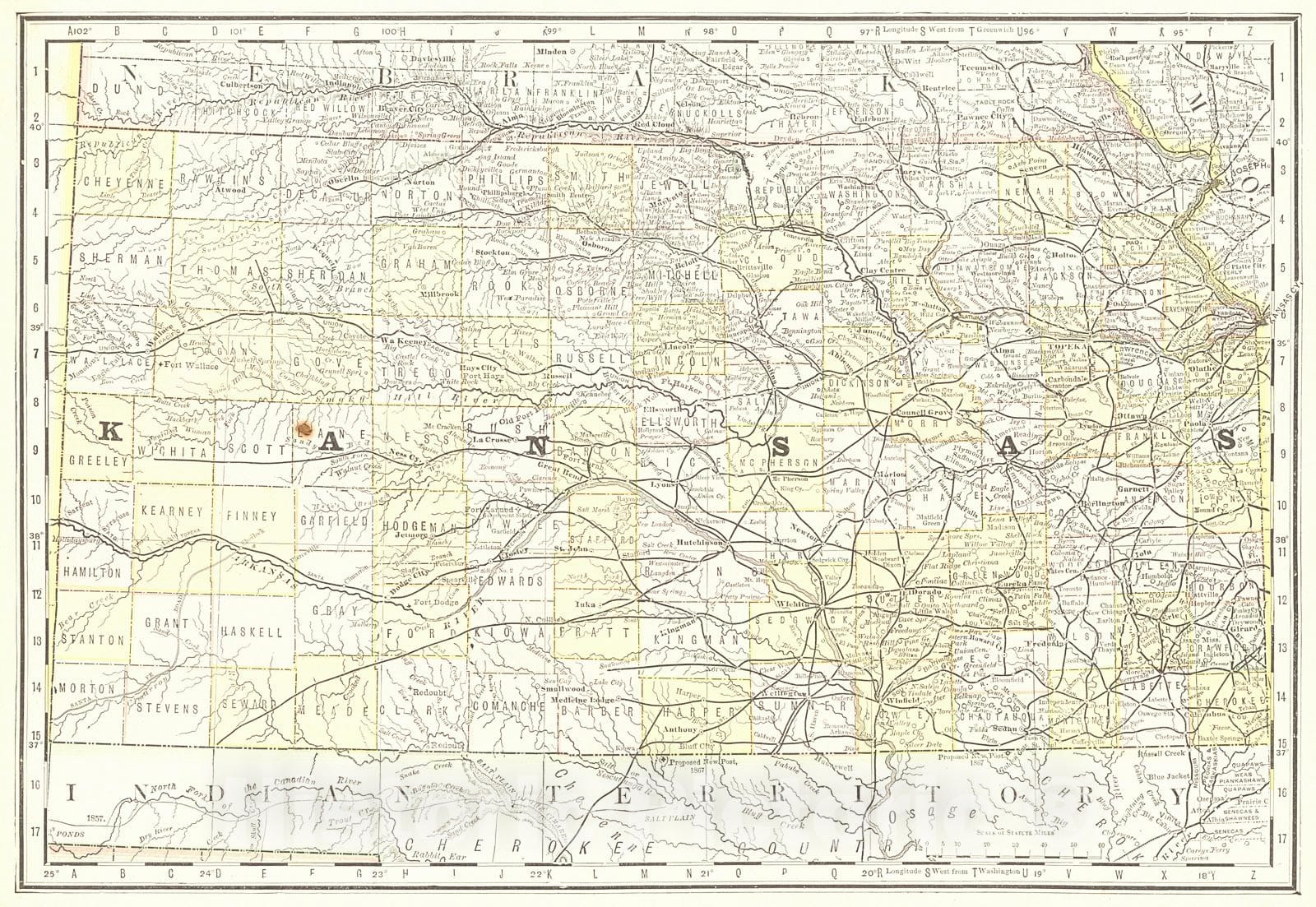 Historic Map : 1890 Kansas : Vintage Wall Art