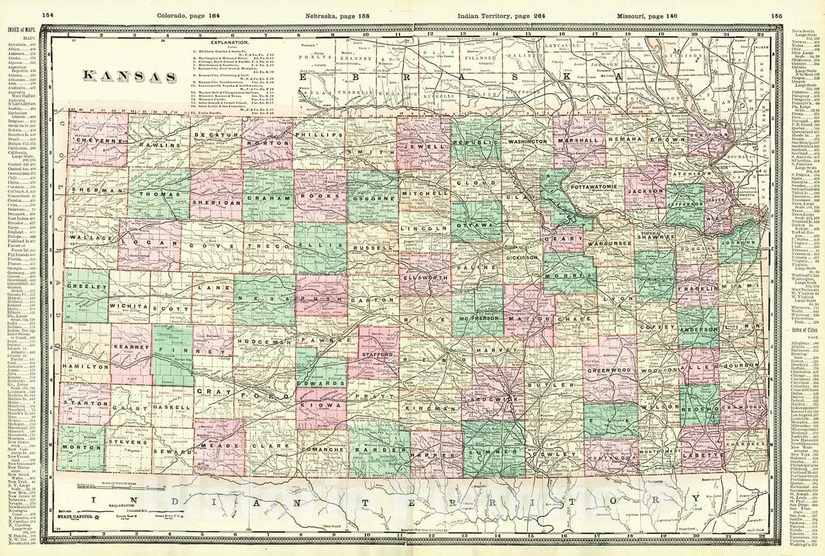 Historic Map : 1895 Kansas : Vintage Wall Art
