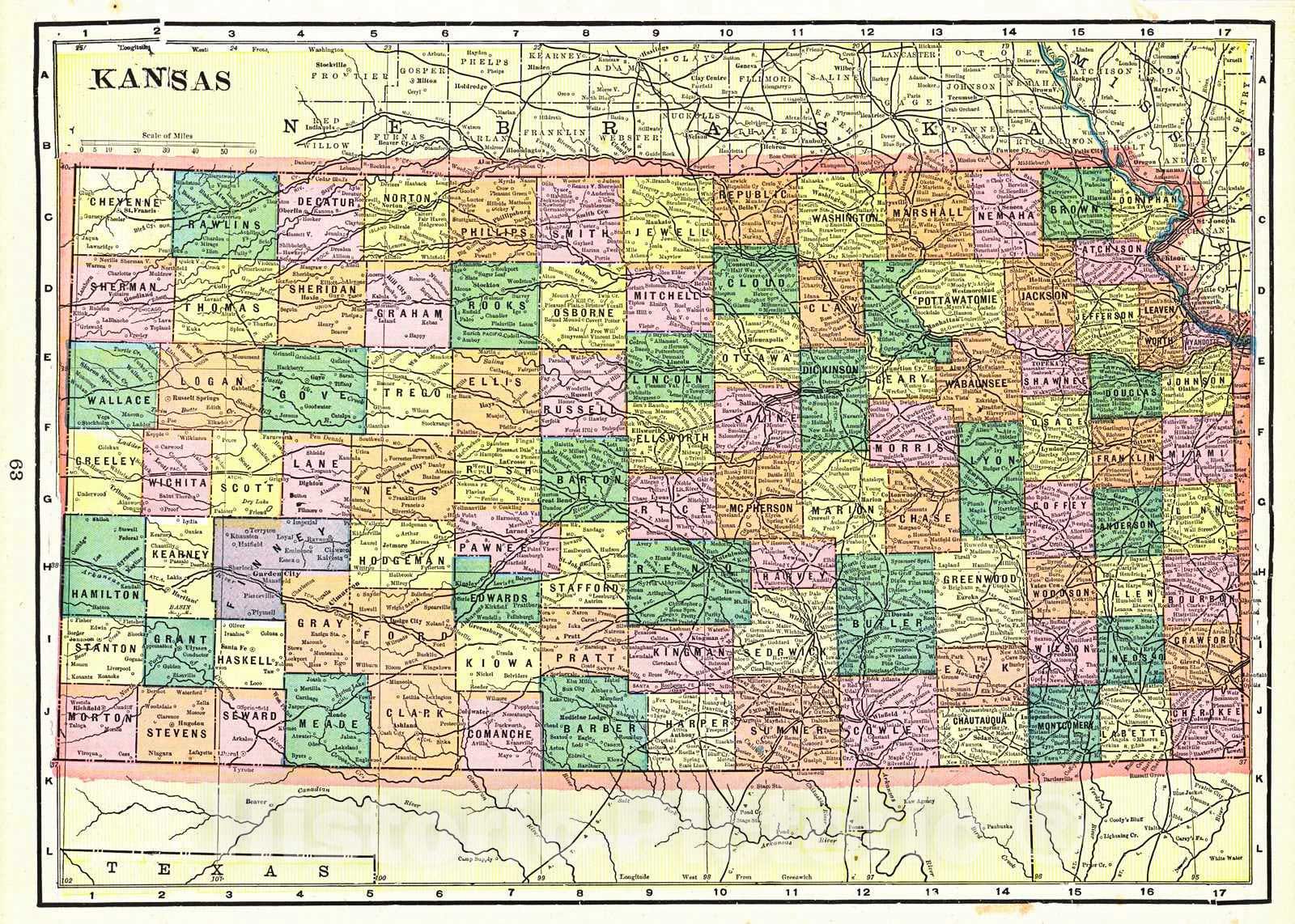 Historic Map : 1898 Kansas : Vintage Wall Art