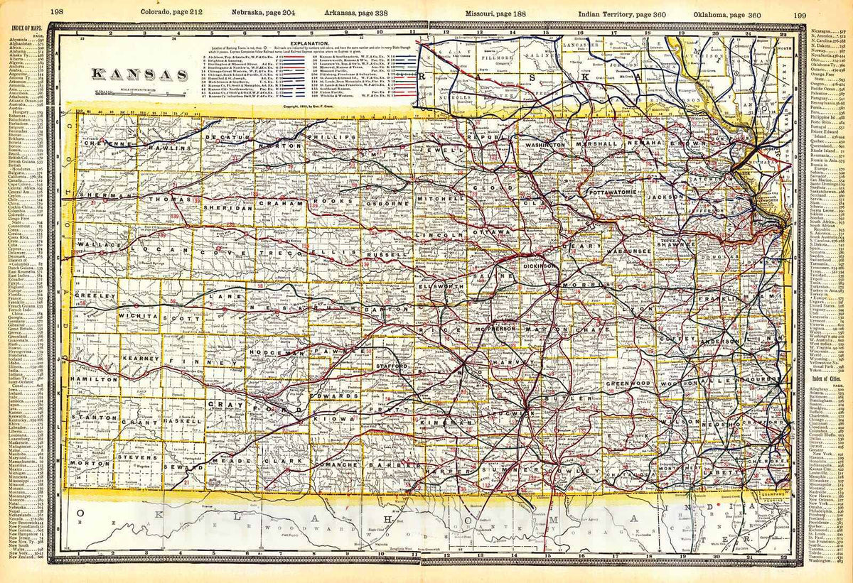 Historic Map : 1899 Kansas : Vintage Wall Art