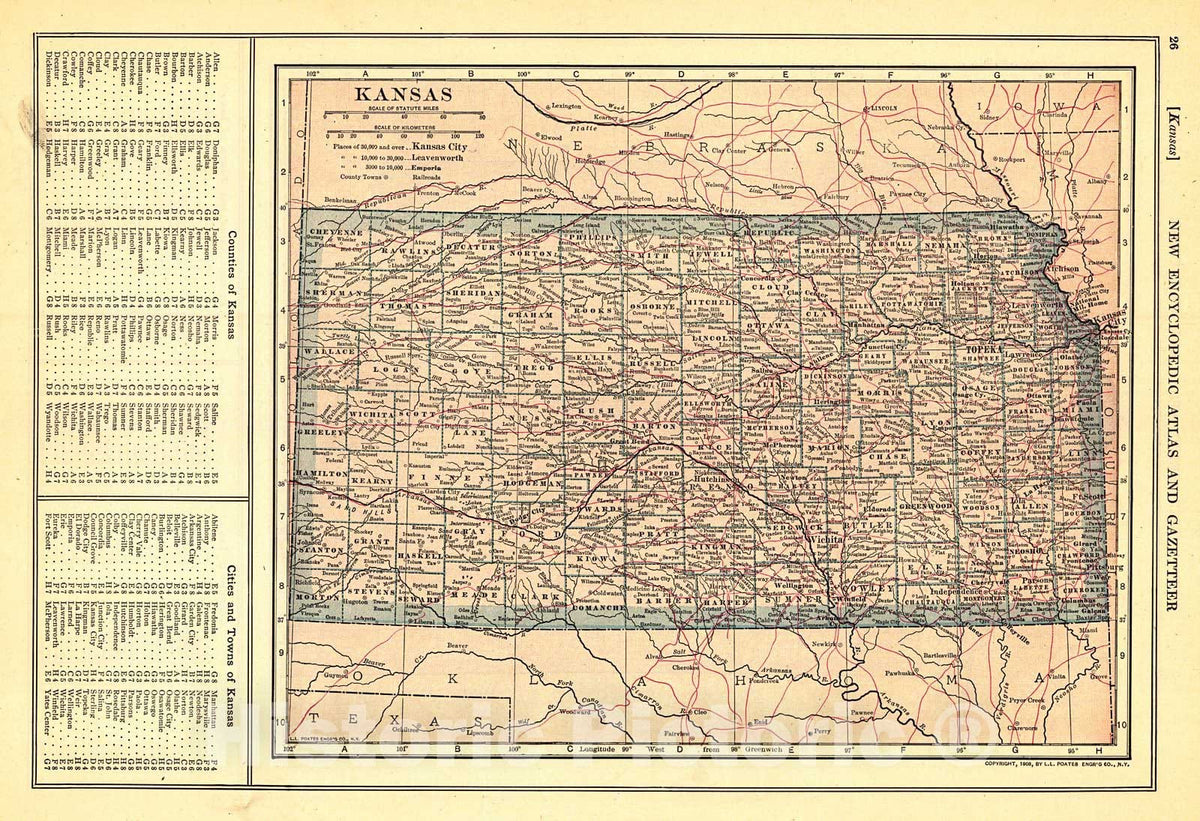 Historic Map : 1909 Kansas : Vintage Wall Art